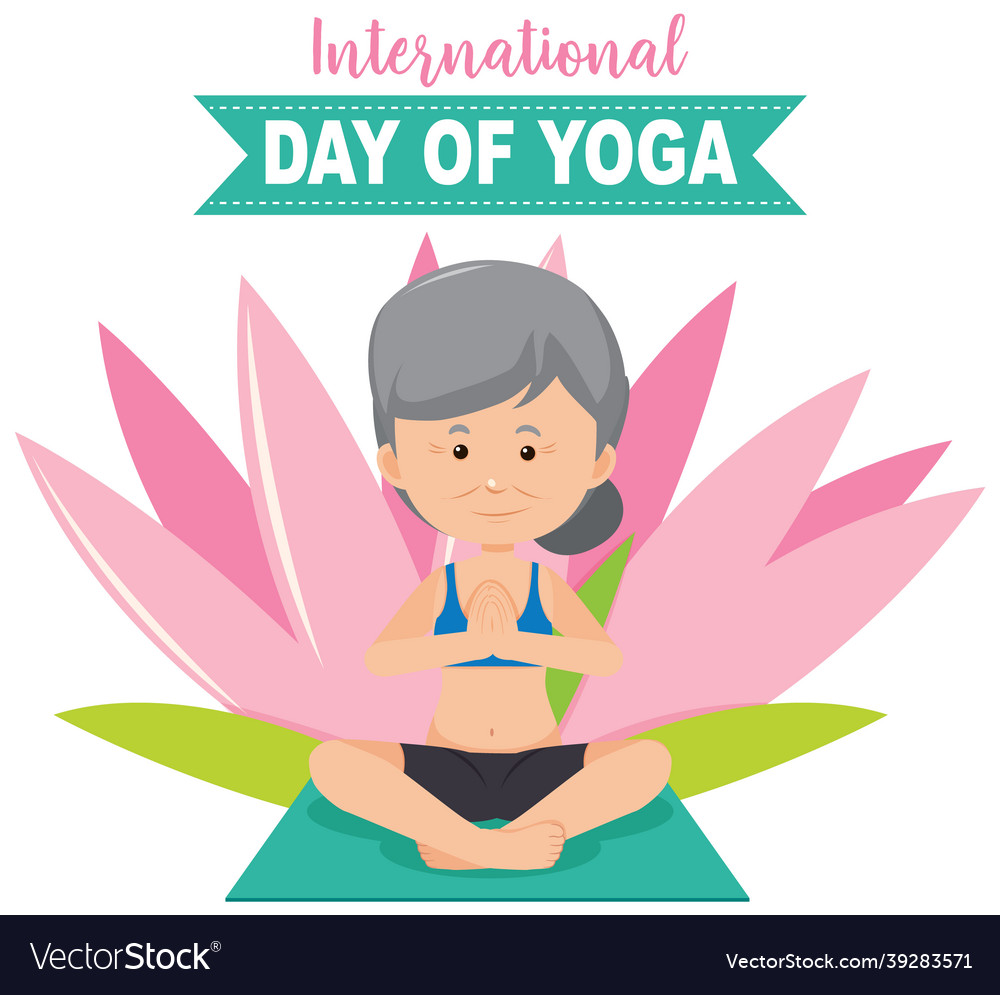 International day of yoga banner with old woman Vector Image