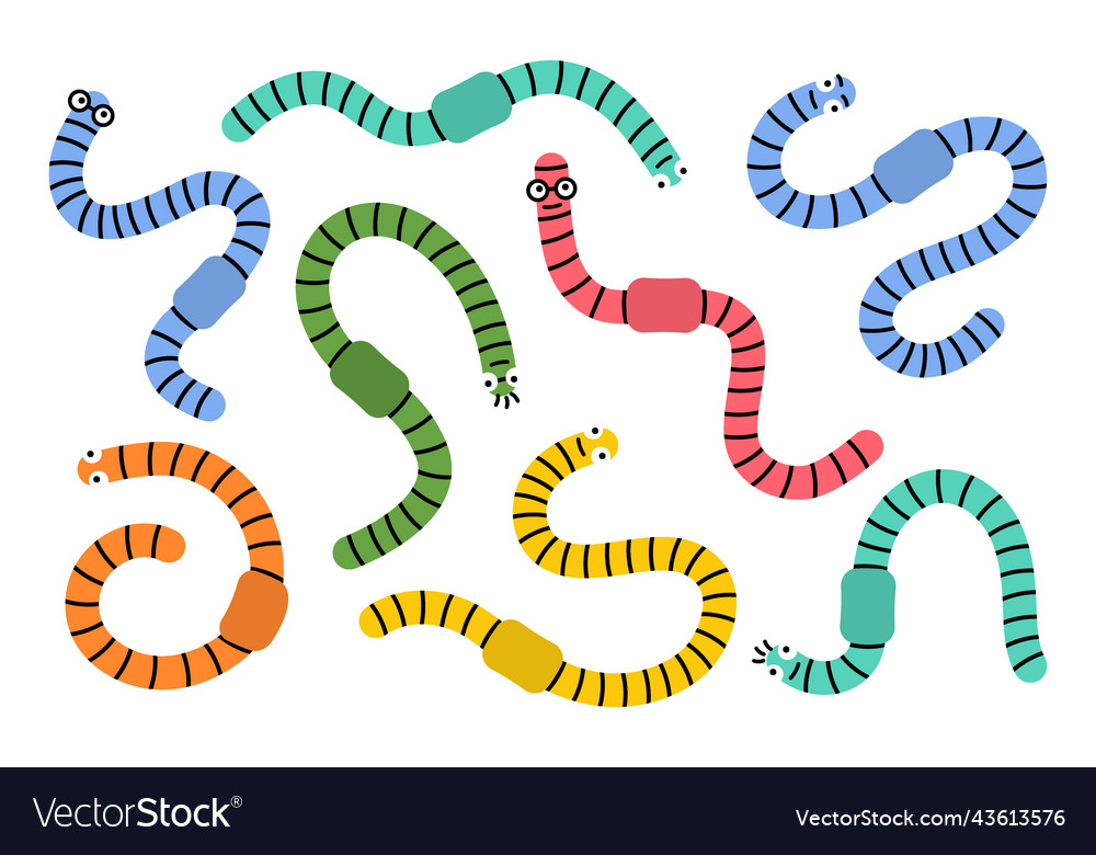 Colored worms character set earthworm mascot