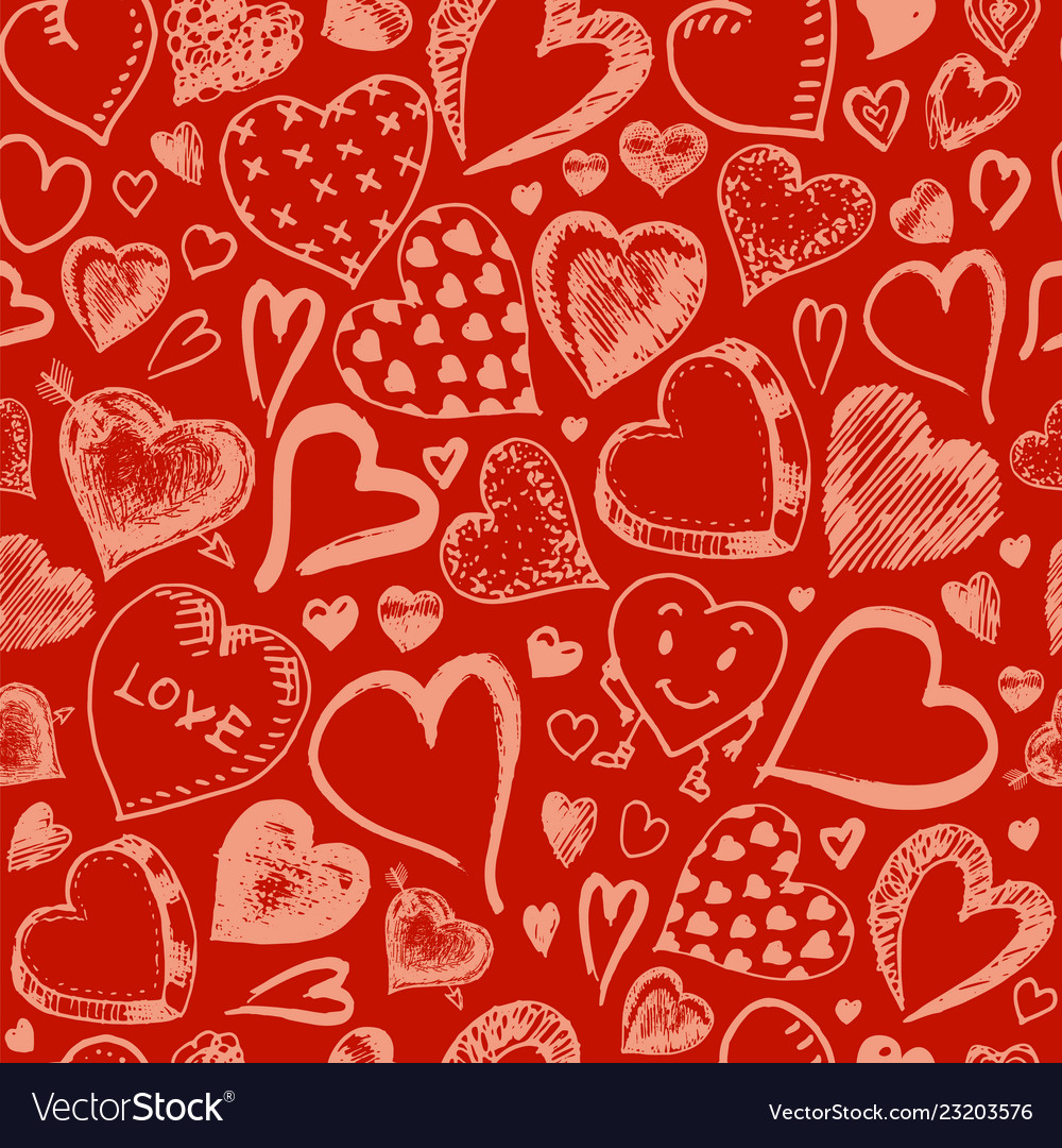 Hearts seamless pattern doodle valentine love Vector Image