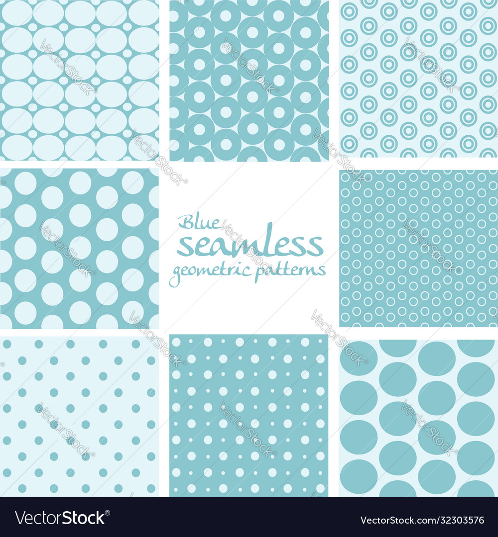 Set blue seamless geometric patterns from Vector Image