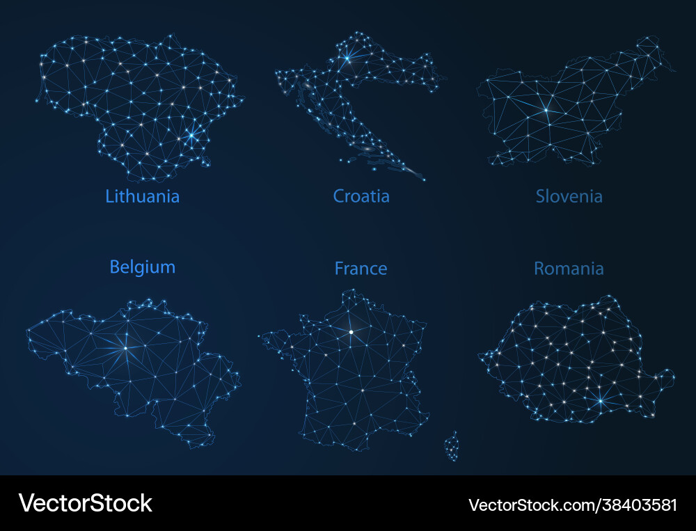 Map communication networks 6 countries Royalty Free Vector