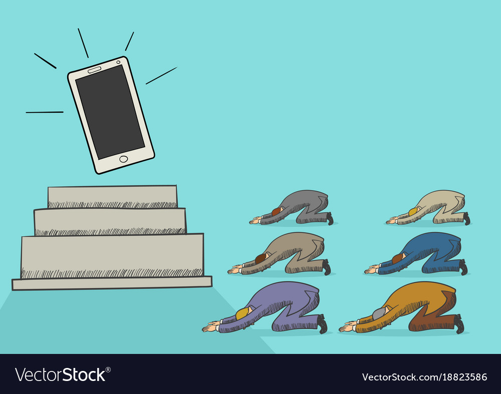 Cartoon of men worshiping a gadget