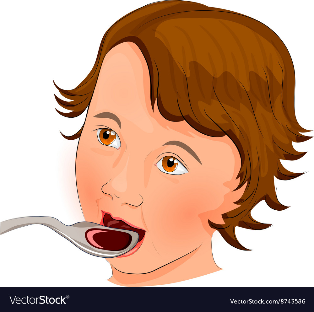 Child drinking the syrup from a spoon Royalty Free Vector