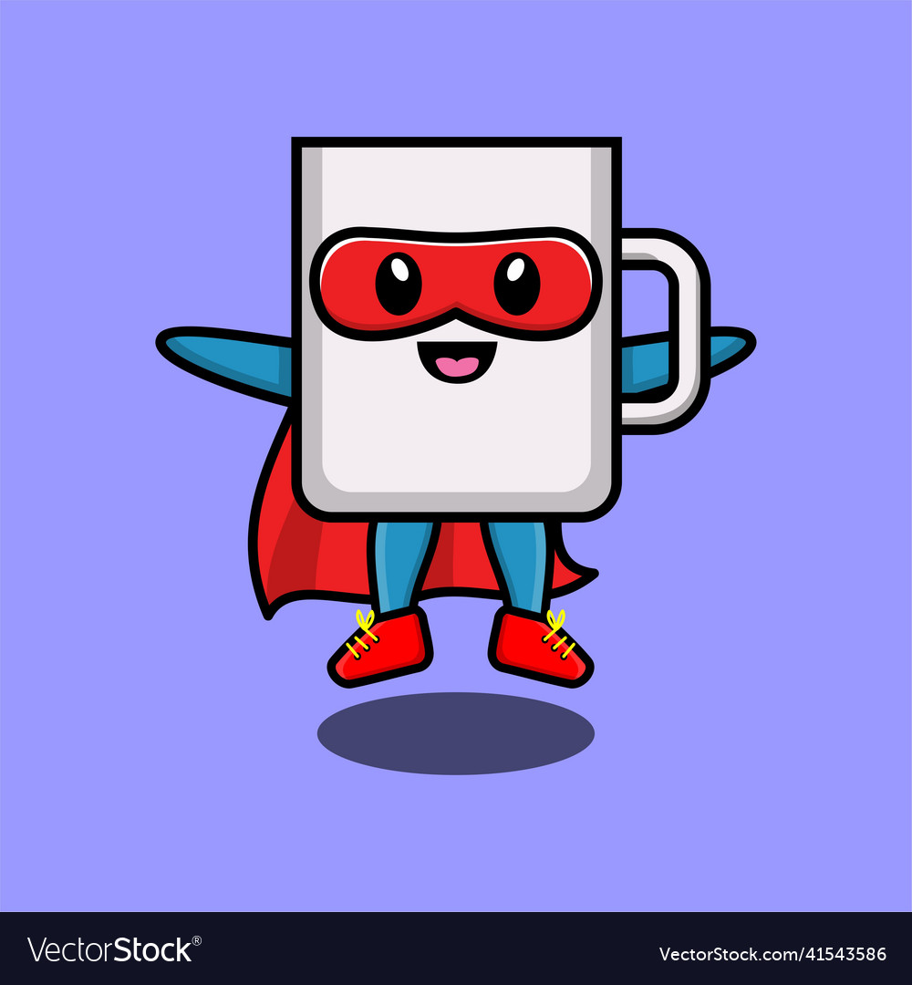 Cute mug superhero character flaying