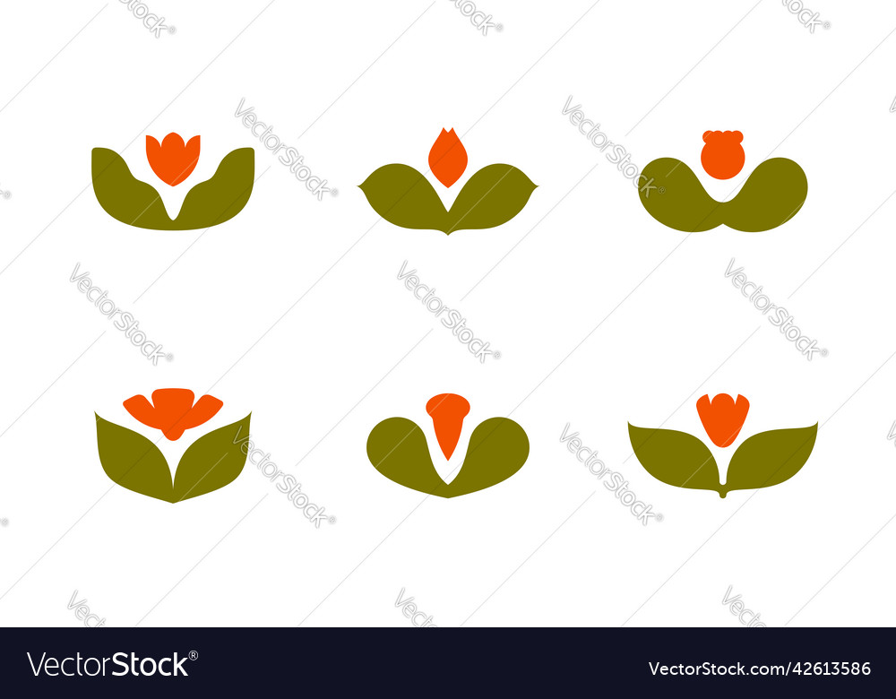 Floral Logo oder Ikone Set von Blumen und Blättern