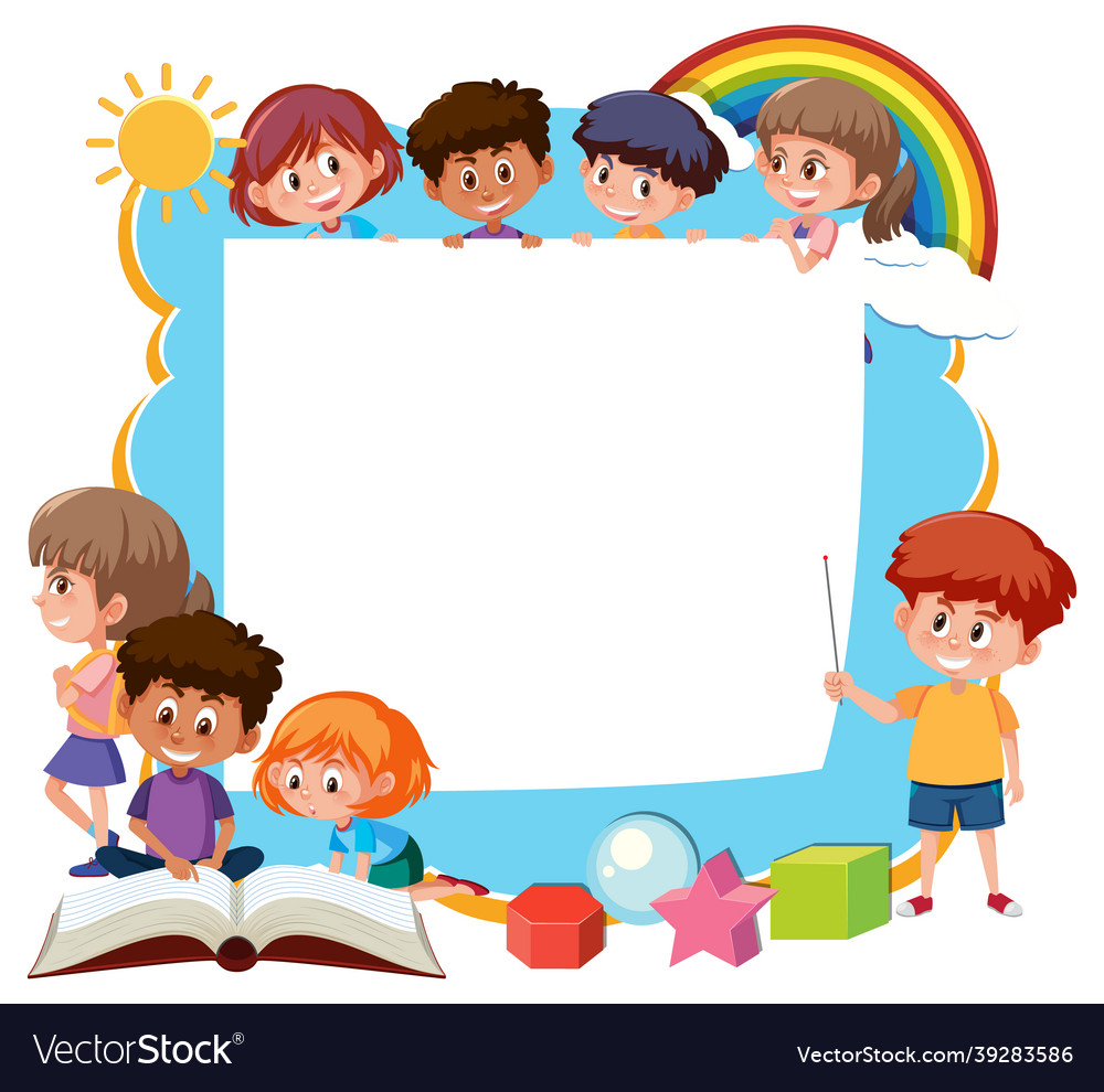 Frame template with school kids cartoon character Vector Image