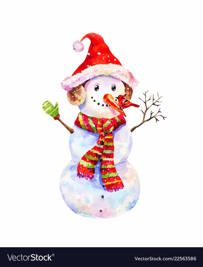 Funny snowman in christmas hat and red-green Vector Image Funny snowman in christmas hat and red-green Vector Image