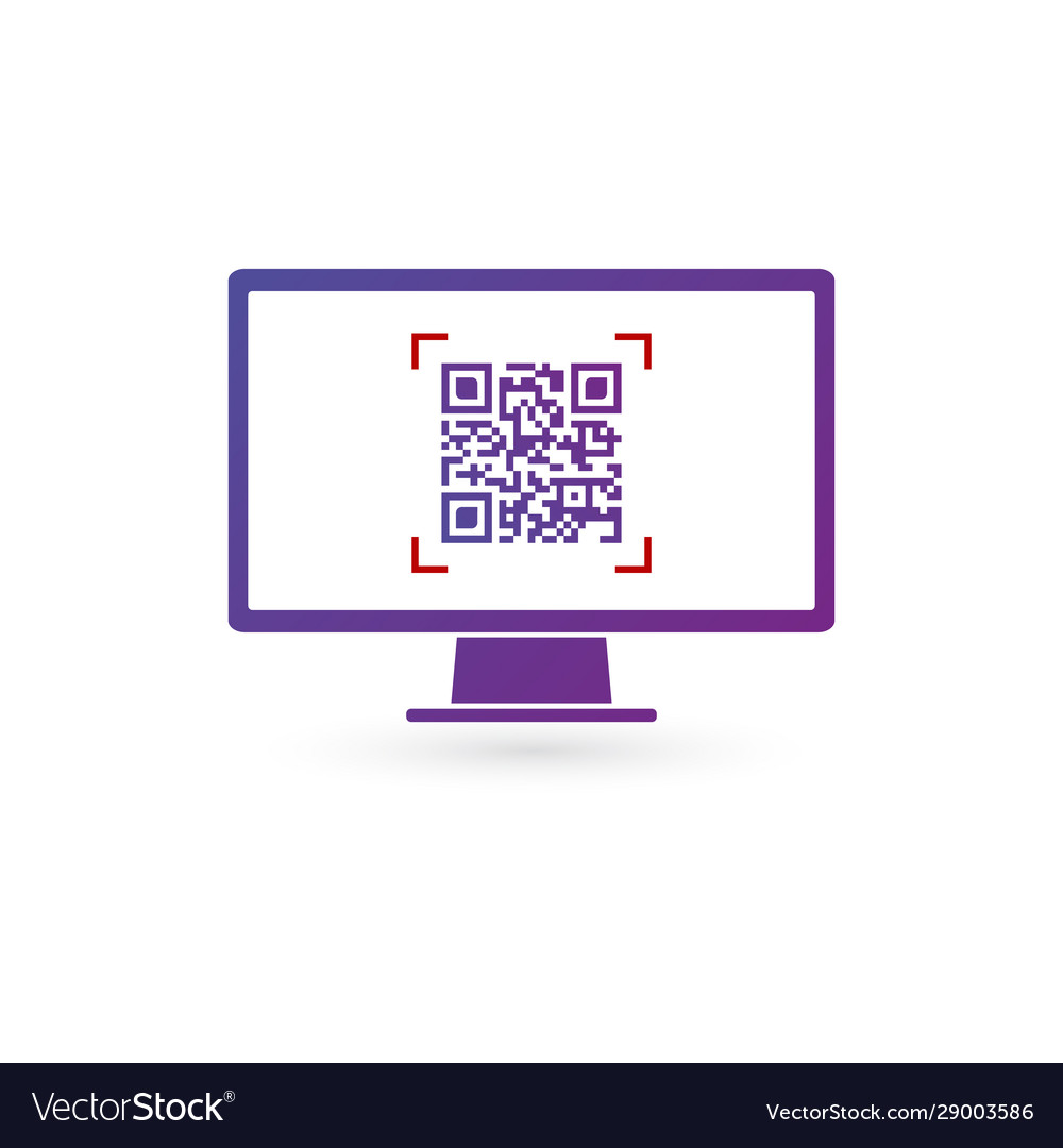 Qr code on screen computer monitor Royalty Free Vector Image