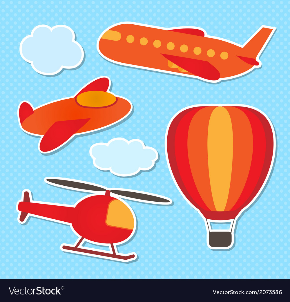 Set of cute colorful aircraft stickers Royalty Free Vector