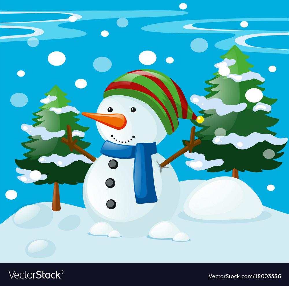 Download Winter scene with snowman in the field Royalty Free Vector