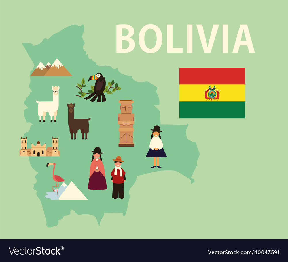 Bolivia map and culture Royalty Free Vector Image