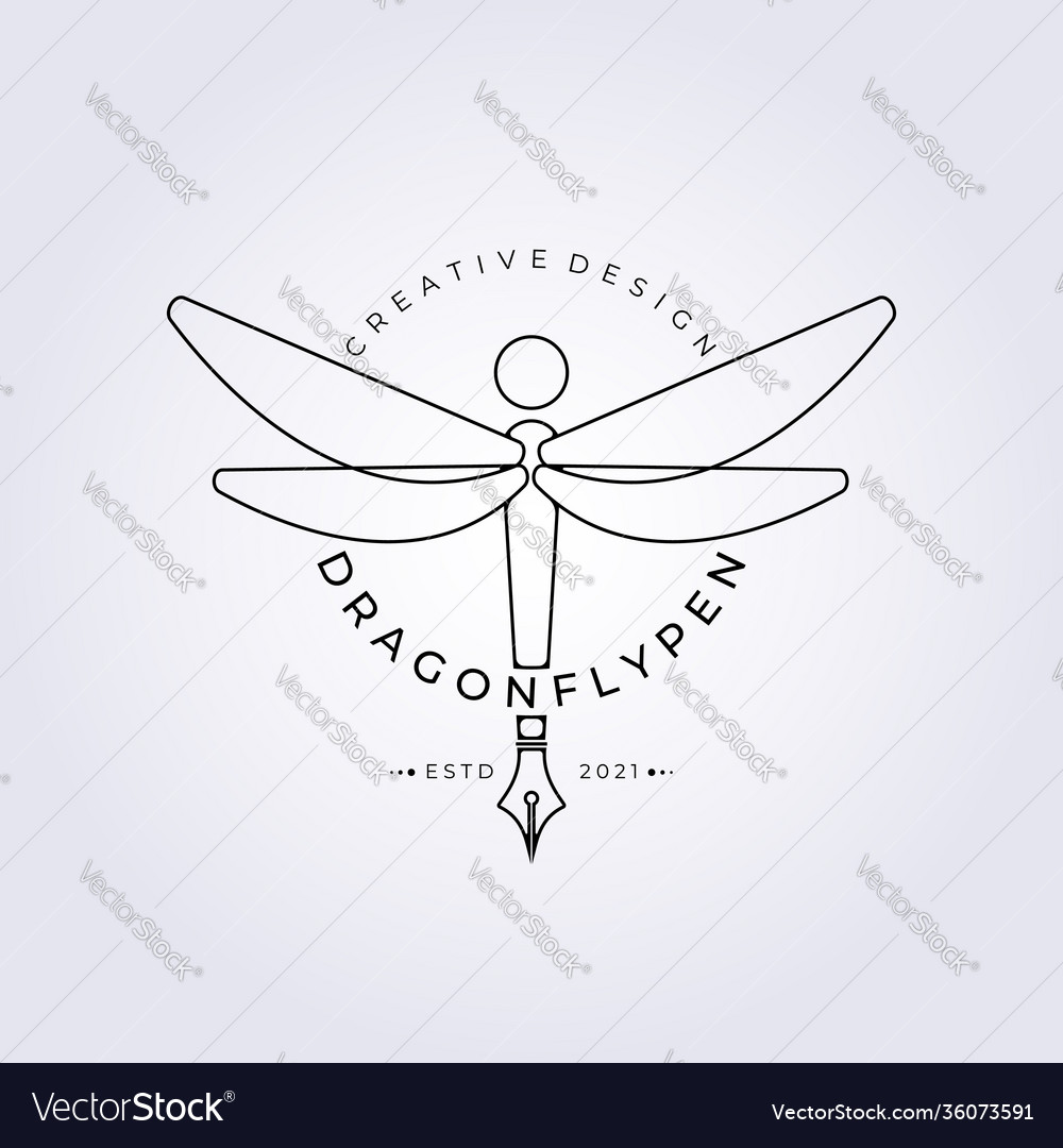 Creative dragonfly logo pen design mascot