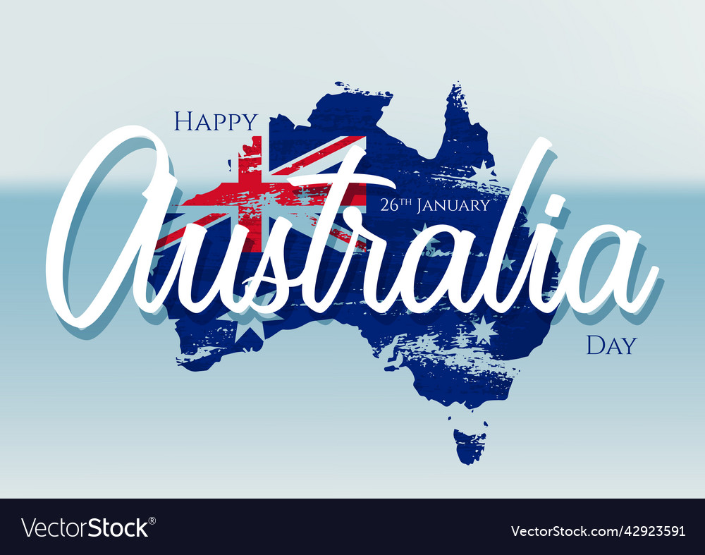 Happy australia day with grunge flag on map