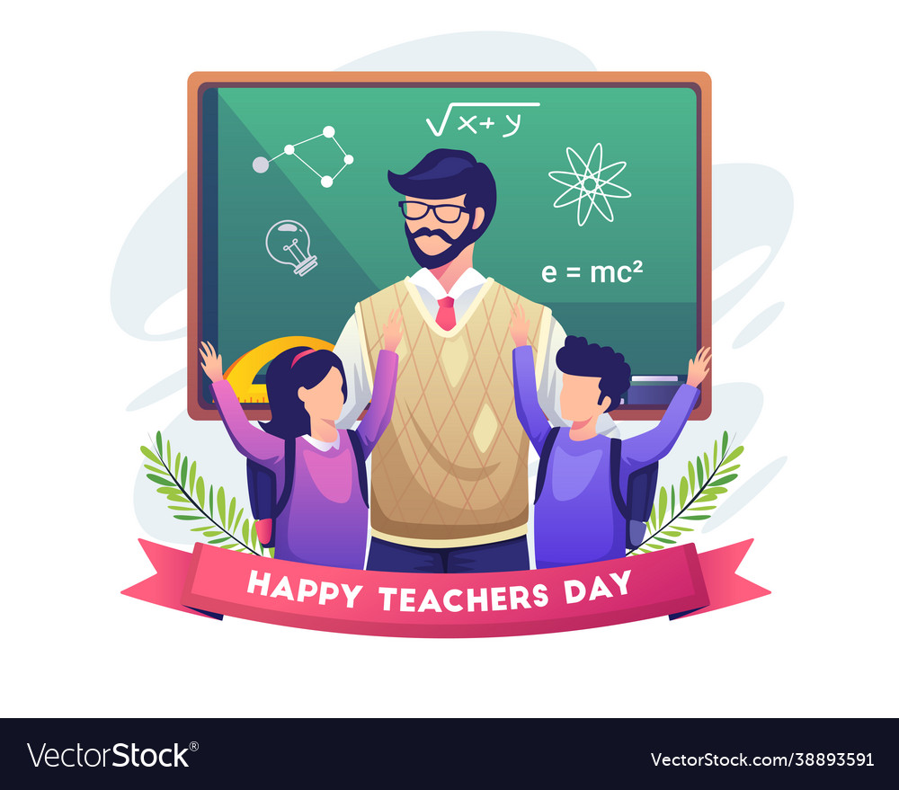 Happy students congratulate their teacher Vector Image