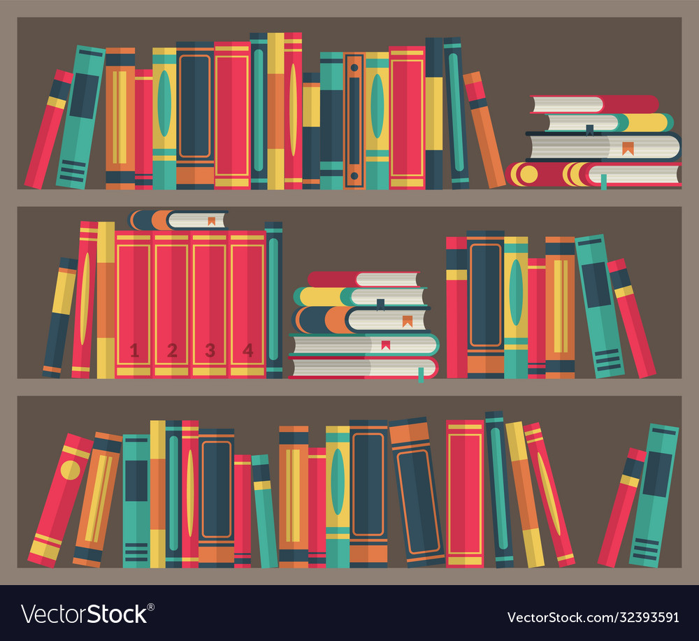 Library room book stacks in bookcase various Vector Image