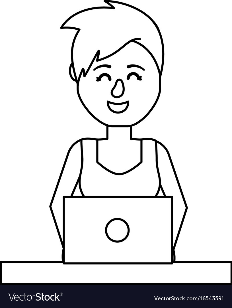 Line professional businesswoman with laptop