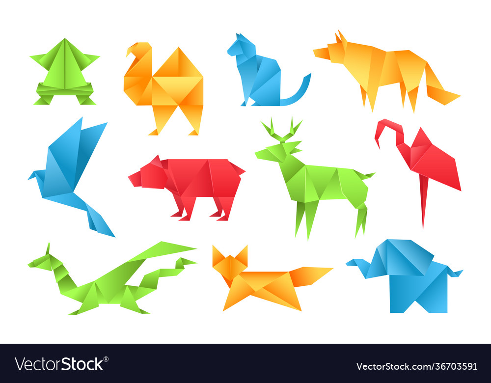 Origami animals different paper toys set frog