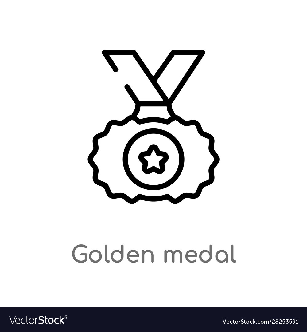 Outline golden medal icon isolated black simple Vector Image