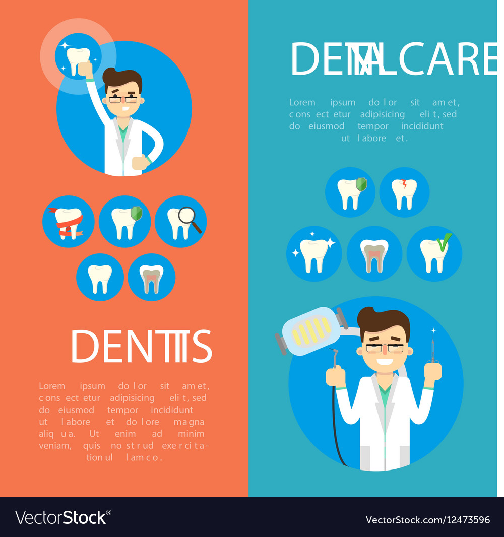 Dental Care Banners With Male Dentist Royalty Free Vector