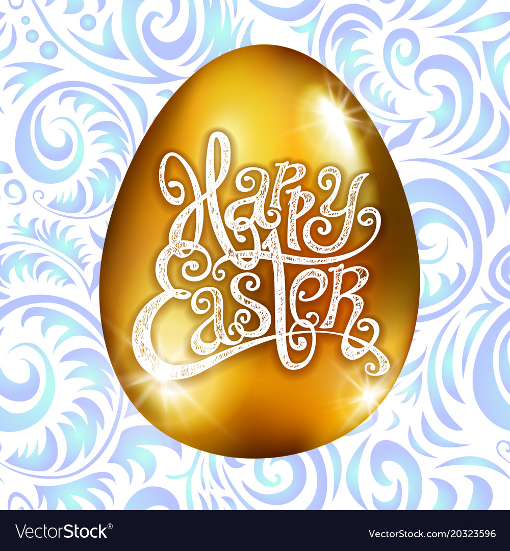 Golden egg happy easter with decorative blue