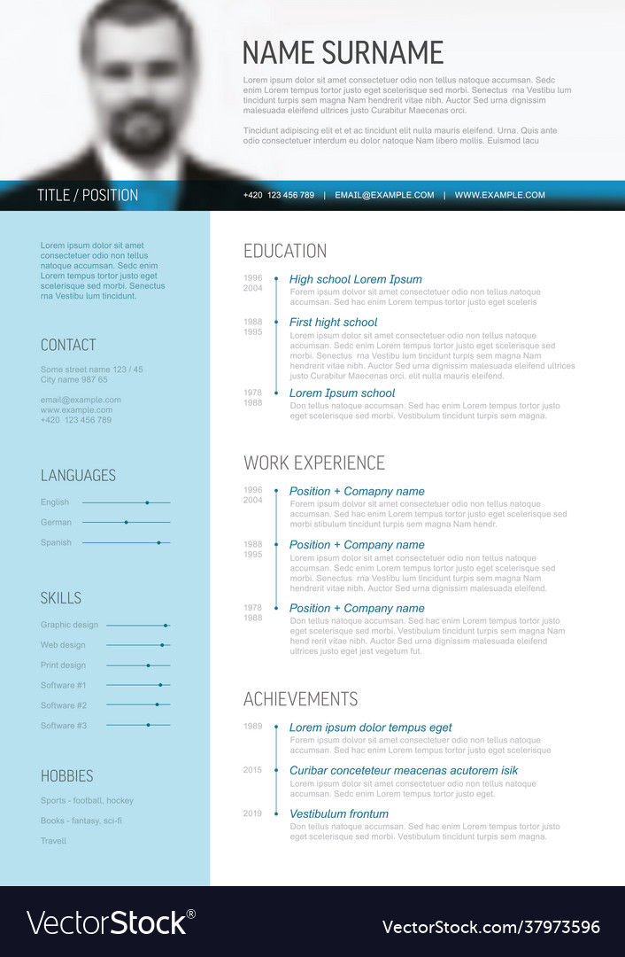 Minimalist resume cv template with blue accent