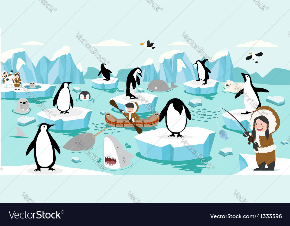 North pole arctic cartoon landscape collection Vector Image