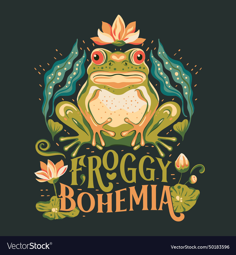 Ornate boho frog print for card and shirt art Vector Image