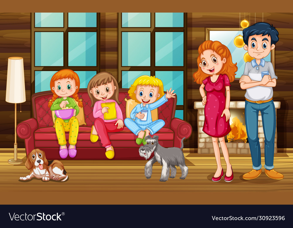 Scene with people staying at home with family Vector Image