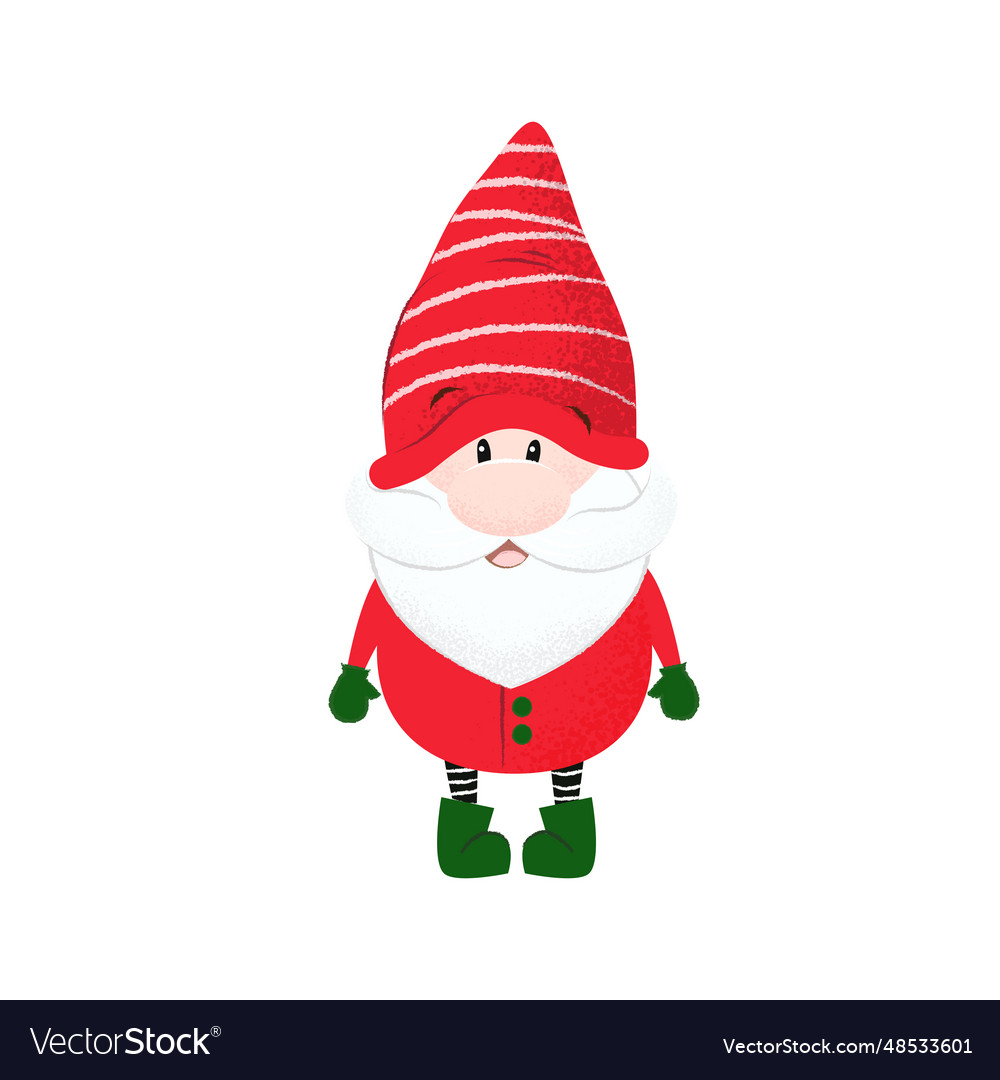 Cute dwarf in stripped hat and red costume Vector Image