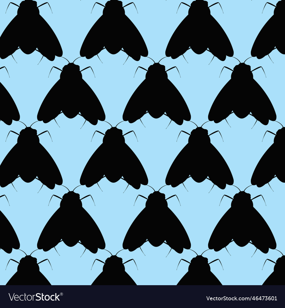 Insect fly seamless pattern on turn blue