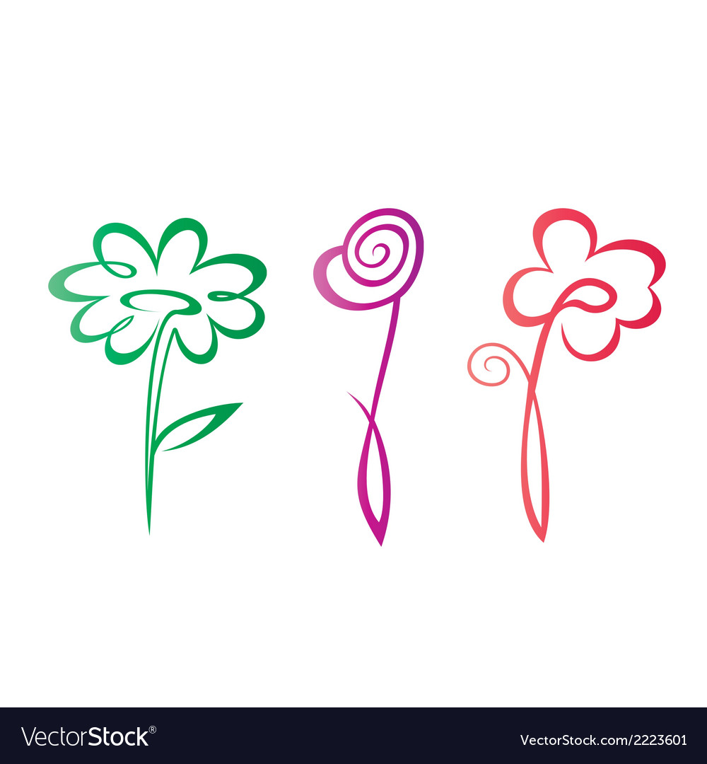 Outlined hand drawn flowers collection Royalty Free Vector