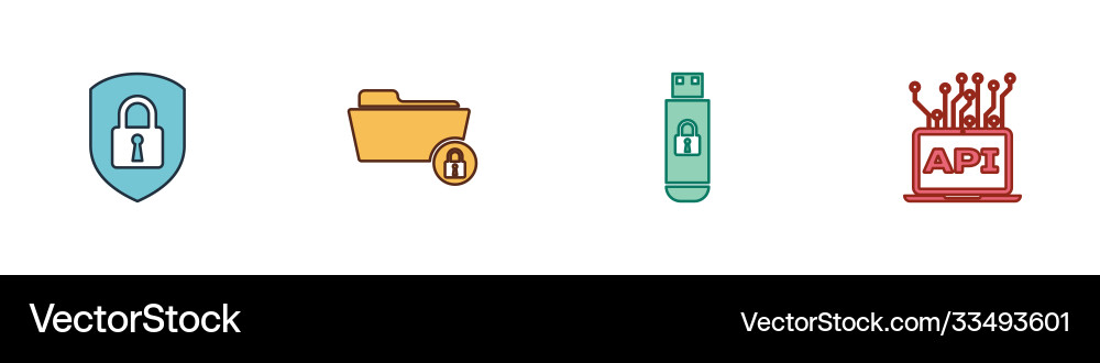 Set shield security with lock folder and usb Vector Image