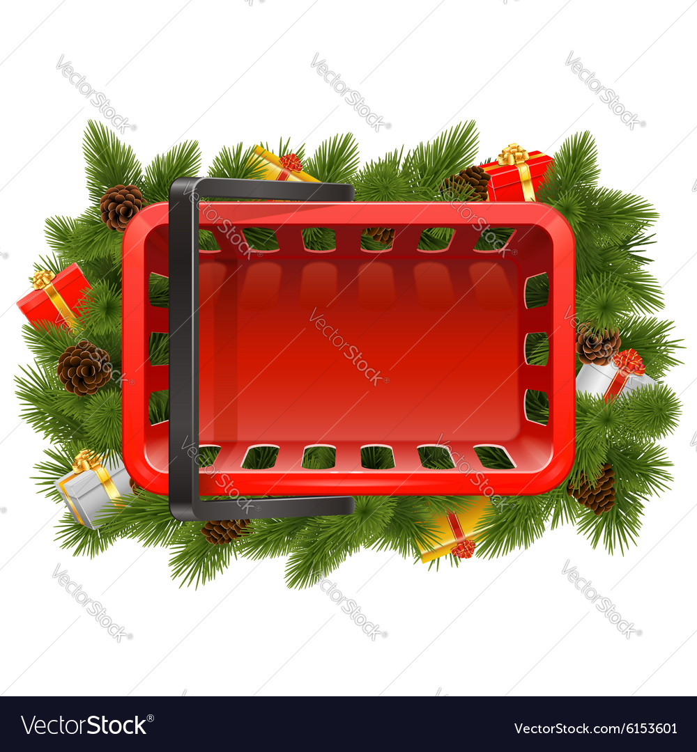 Shopping Basket With Christmas Decorations Vector Image