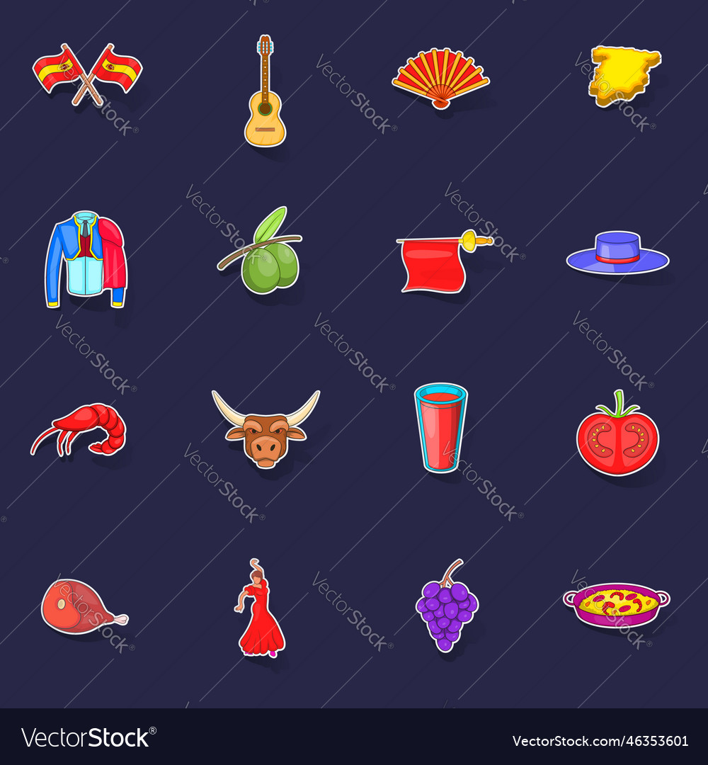 Spain Icons Set Sticker Royalty Free Vector Image