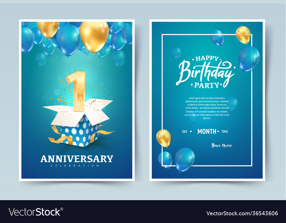 1th years birthday invitation double card Vector Image