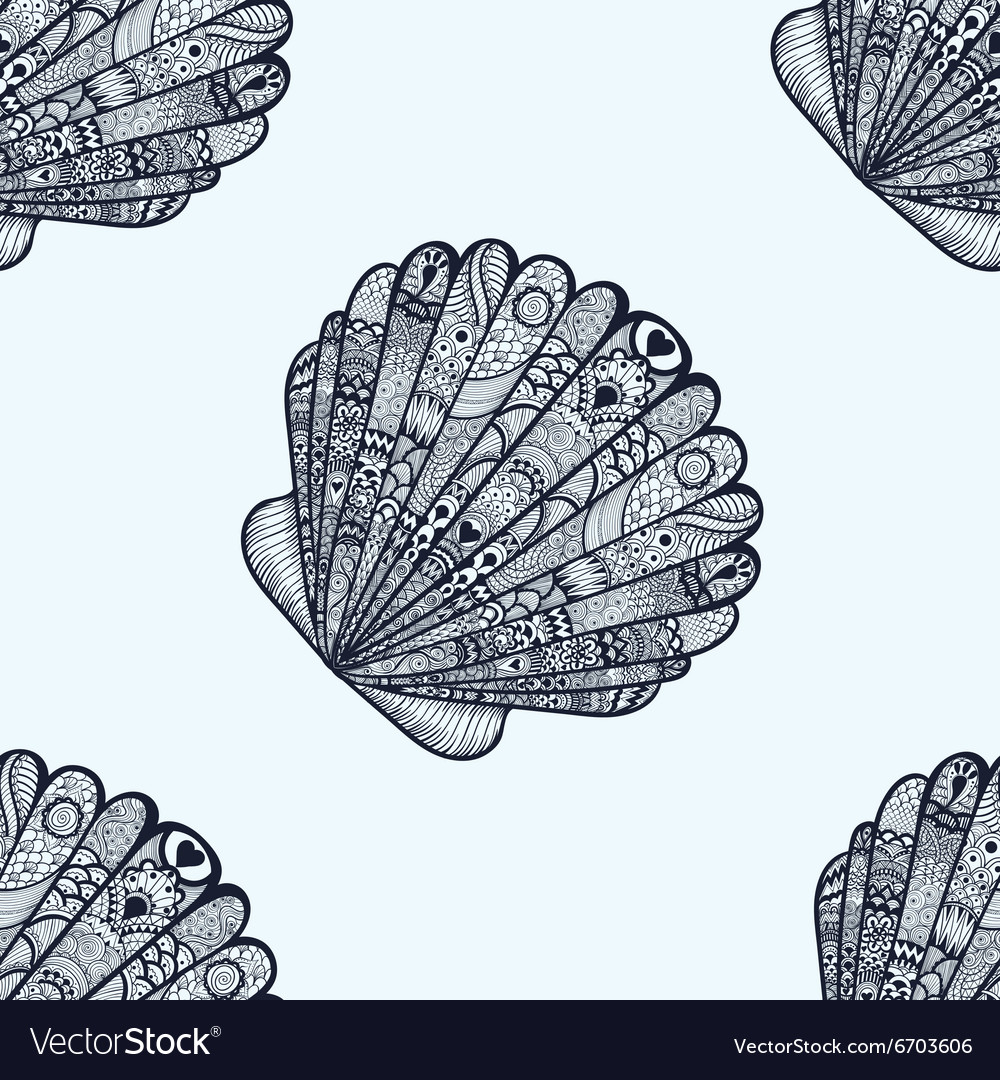 Entangle stylized sea shell seamless pattern hand