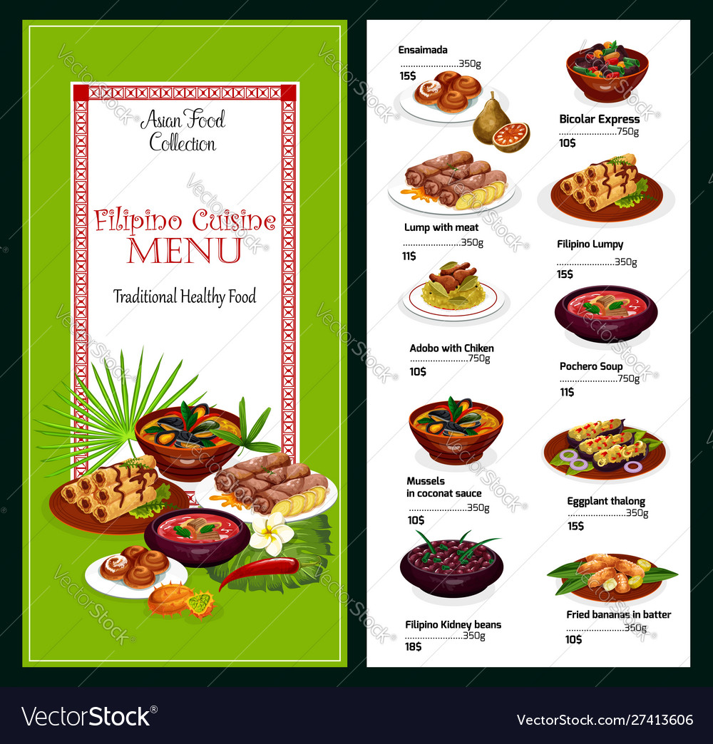 Filipino Cuisine Menu Dishes Desserts Royalty Free Vector