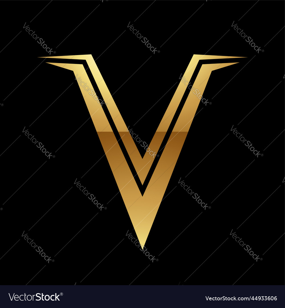 Golden letter v symbol on a black background Vector Image