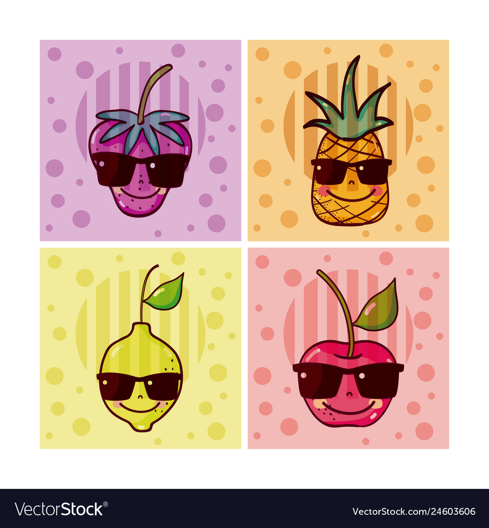 Set of cute fruits cartoons