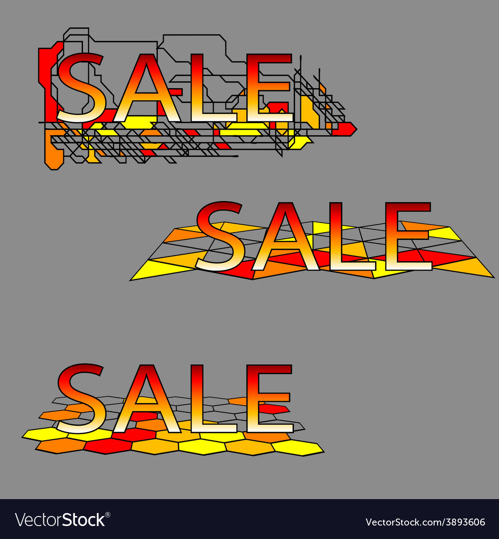 Set of three sale text on geometrical grid