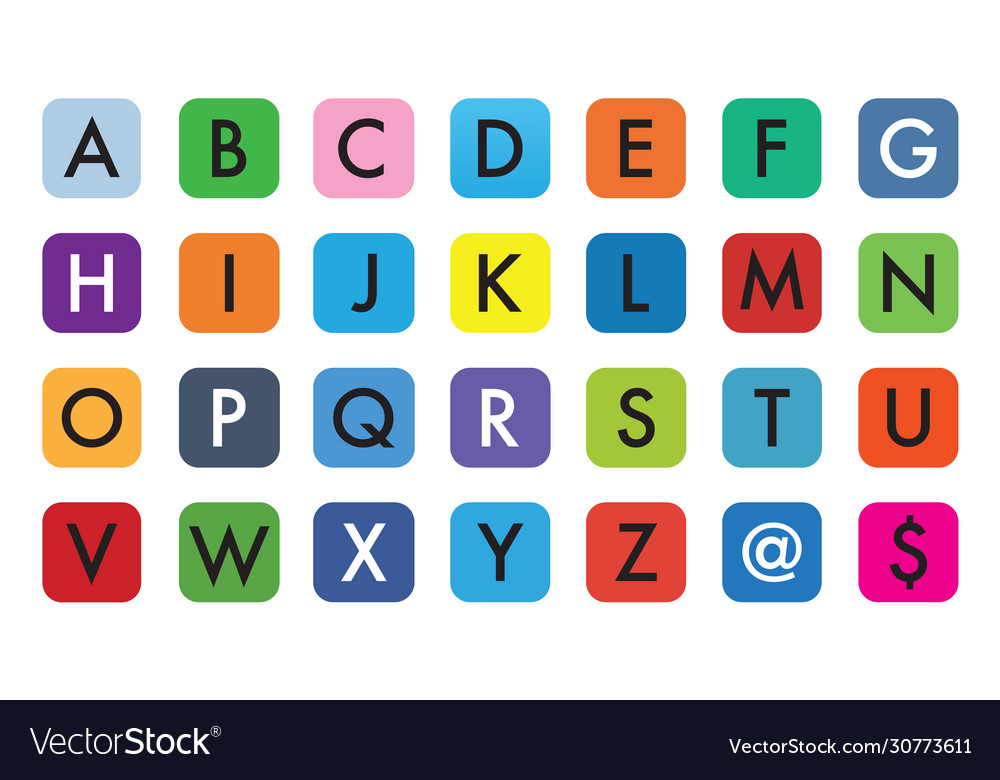 28 letters in squares with rounded corners Vector Image