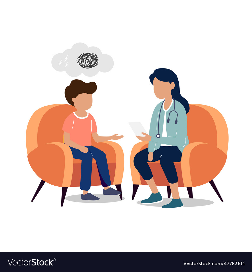 Boy and psychiatrist flat Royalty Free Vector Image