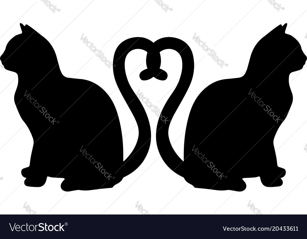 Silhouette of Two Cats with Tails Intertwined in Heart Shape