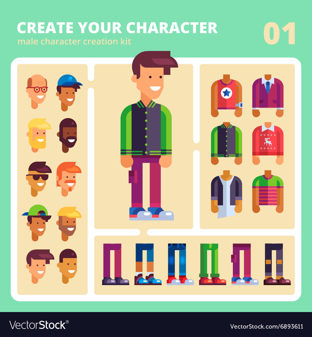 Male Character Kit In Flat Design Royalty Free Vector Image Male Character Kit In Flat Design Royalty Free Vector Image