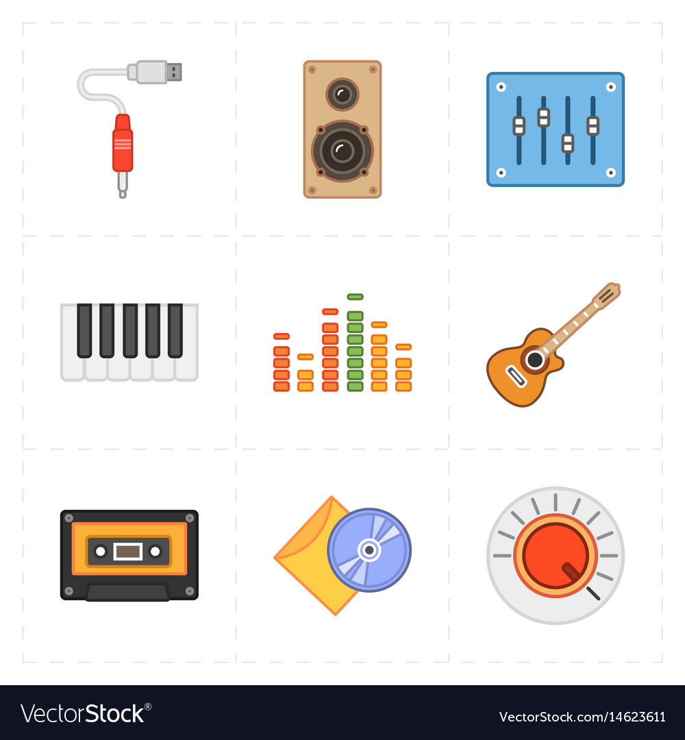 Nine universal flat music icons