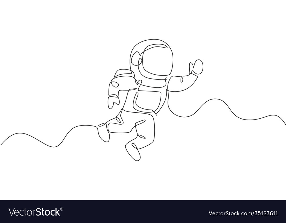 One continuous line drawing young astronaut Vector Image