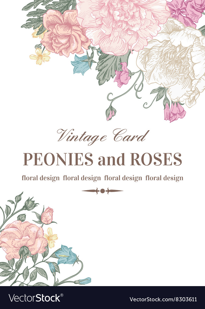 Wedding card with roses and peonies Royalty Free Vector