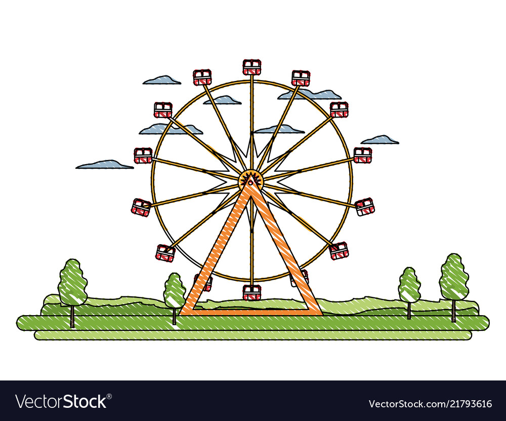 Doodle Funny Ferris Wheel Mechanical Carnival Vector Image