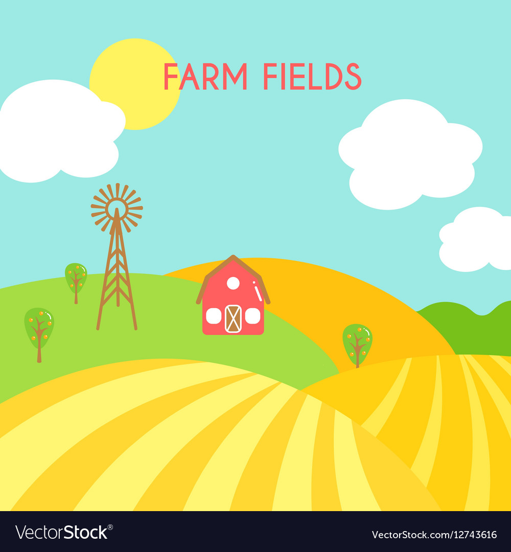 Farm fields landscape Cartoon green field of Vector Image