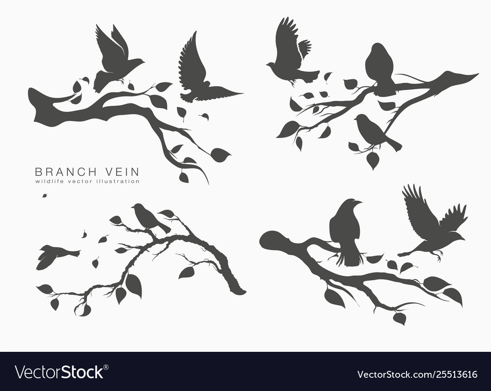 Figure set flock flying birds on tree vector image Figure set flock flying birds on tree
